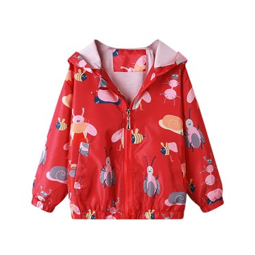 Zwiiyzr 2025 3-9Y Toddler Girls Cute Cartoon Jackets Spring Zip Up Kids Lightweight Hooded Windbreaker Jacket Outerwear with Hood Red