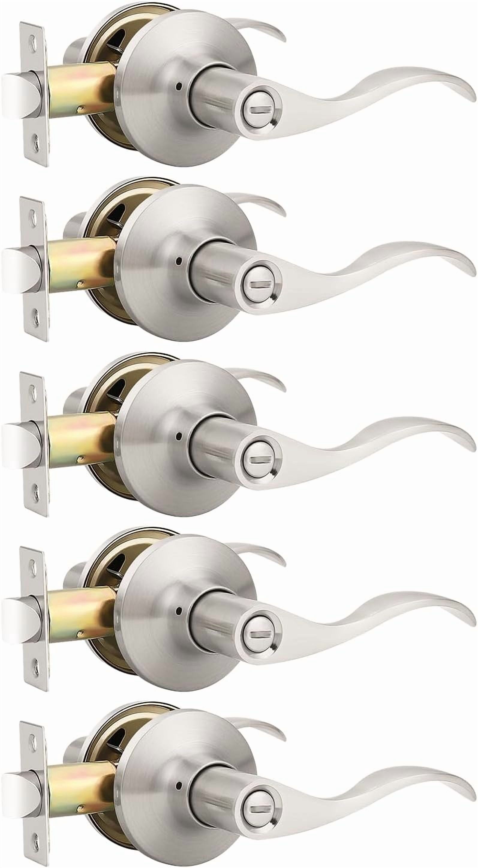 Wave Style Privacy Bed Bath Door Levers in Satin Nickel Finish Interior Keyless Door Handles Locksets
