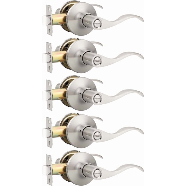 Levier de Porte en Nickel Satiné pour l'Intimité, Boutons de Porte Modernes pour Intérieur, pour Chambre et Salle de Bain, Poignée de Porte Robuste, Levier Ondulé Réversible