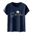 thumbnail image 4 of LUOGENLI T-shirts pour Femme pour Femmes T-shirts pour Femmes Motif Imprimé Tournesol Col Rond T-Shirt à Manches Courtes Haut T-shirts pour Femmes T-shirts Graphiques Vêtements d'Été Bleu Foncé S, 4 of 6