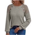 thumbnail image 1 of VINUSLI Womens Plus Tunic Tops Lace Patchwork Ribbed Knit Long Sleeve Sweaters Crewneck Dressy Casual Fall Blouse Gray,S, 1 of 8