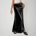 thumbnail image 2 of Kvture Ladies Fashion Women Solid Color Elastic Waist Drawstring Long Skirt Black L, 2 of 6