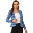 thumbnail image 1 of INSPIRE CHIC Blazer à Rayures pour Femme à Revers Cranté, Manches Longues, Boutonné, Bleu Blanc TP, 1 of 5
