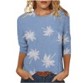 thumbnail image 2 of Qertyioot Hauts de Mode pour Femmes, T-shirt Imprimé Ample Manches 3/5 Col Rond Décontracté, 2 of 4