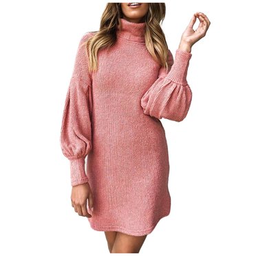 Fridja Robe Chandail à Col Roulé pour Femmes, Chandail à Manches Longues pour Dames, Mini Robes