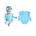 thumbnail image 1 of Newborn Baby Girl Boy Ruffled Long Sleeve Romper Solid Color Casual Bodysuit Spring Fall Clothes, 1 of 6