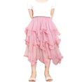 thumbnail image 2 of Women Layered Tulle Long Skirt High Waist Solid Color Frill Trim Ruffle Midi Skirt, 2 of 6