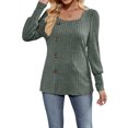 thumbnail image 1 of SUNSIOM Women Fashion Ribbed T-Shirts Solid Color Square Neck Buttons Puff Long Sleeve Shirts Spring Fall Casual Loose Fit Tops, 1 of 6