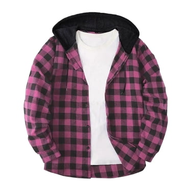 aohooy Chemise en Flanelle pour Homme à Carreaux Chandail à Capuchon Vestes d'Automne Manches Longues Chemise-Veste Boutonnée Légère Chemises Décontractées Manteau Vêtement d'Extérieur Rose Vif,TTTG