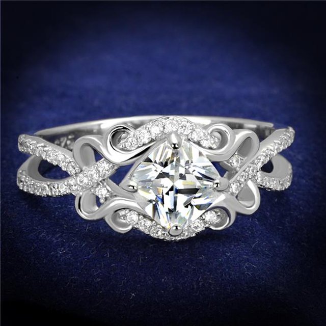 Alamode TS421-9 Women Rhodium 925 Sterling Silver Ring with AAA Grade CZ in Clear - Size 9