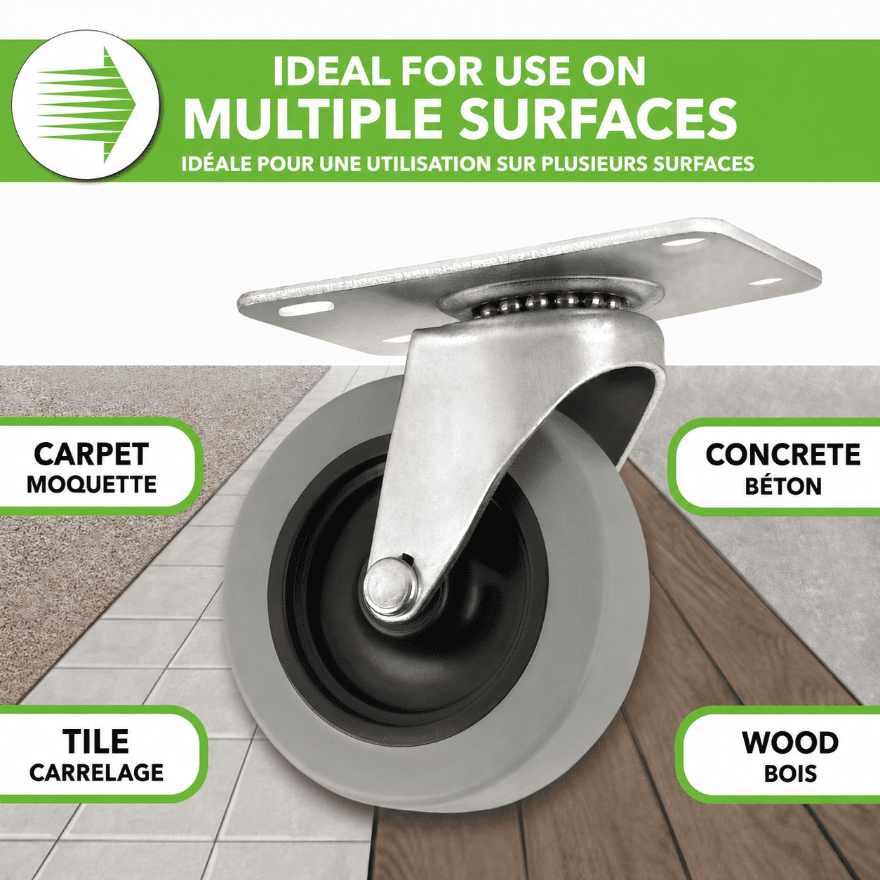 Super Sliders 3 inch Swivel Plate Caster 90 lb Load Capacity Thermoplastic Rubber Non Marking 1 Pk