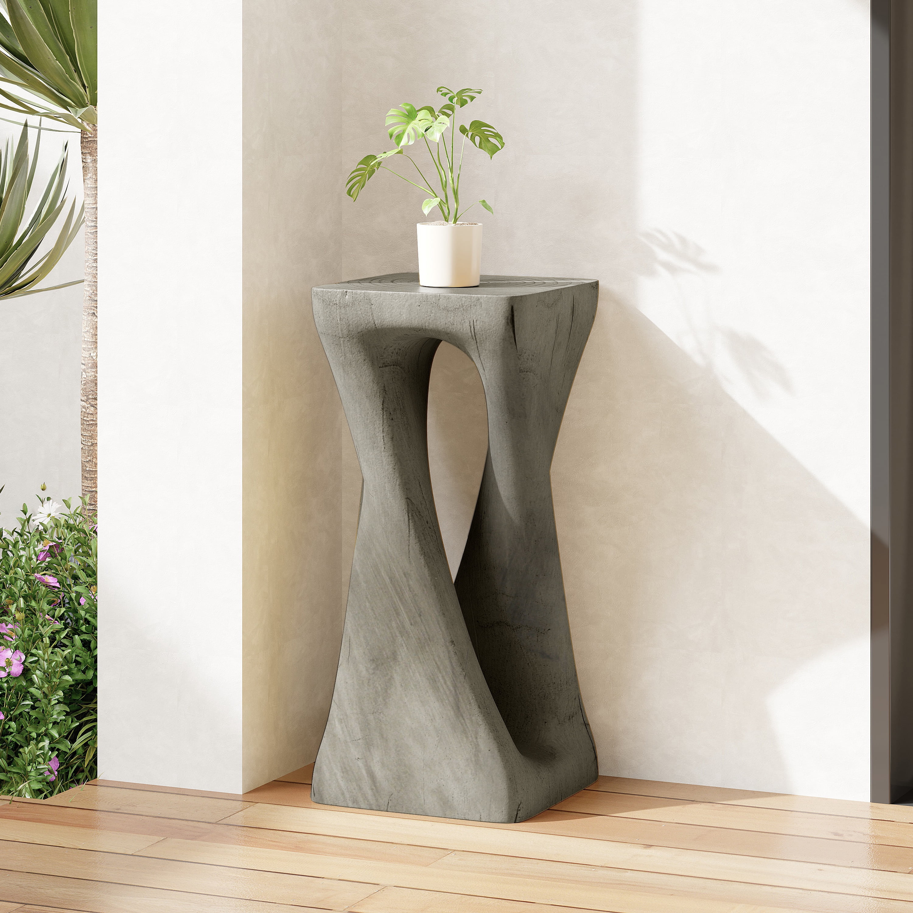 Table d'appoint Noble House grise MGO, texture bois, 68 cm de hauteur, grise