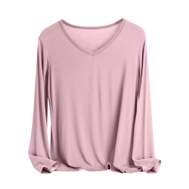 MeetoTime Women's Long Sleeve Shirts Soft Lightweight Undershirts V-Neck Slim Tees Basic Layer Pullover Tops