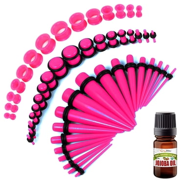 BodyJ4You 50PCS Gauges Kit Pink Taper Single Double Flare Acrylic Silicone Plugs 14G-12MM Jewelry