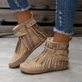 thumbnail image 2 of Bottines pour Femmes Confortables Couleur Unie à Franges Grande Taille Décontractées Mi-Cylindriques Tête Ronde Style Western, 2 of 9