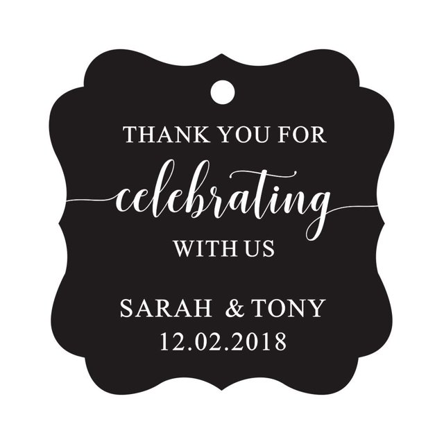 Darling Souvenir Fancy Frame Custom Paper Tags Thank You For Celebrating With Us Wedding Favor Gift Hang Tags-Black-50 Tags