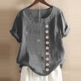 thumbnail image 5 of stanreset Blouse en Lin Ample à Manches Courtes Chemise Col Rond Femme Haut d'Été, Gris, 3TG, 5 of 5