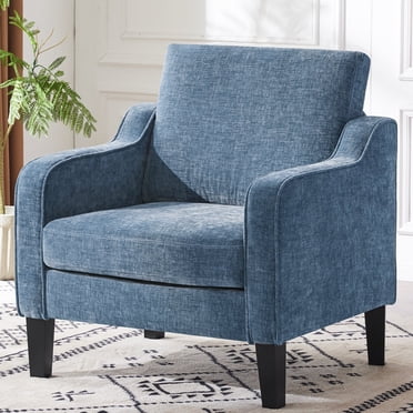 Ktaxon Accent Chair with Thick Cushion, Mid-Century Modern Single Sofa Chenille Fabric Armchair for Living Room, Bedroom Navy Blue