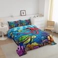 thumbnail image 3 of Erosebridal Cute Sea Turtle Octupus Bedding Sets with Comforter, Multicolor Coral Duvet Insert, Reversible 2pcs, 3 of 8