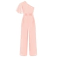 thumbnail image 4 of Sinleey Girls Ruffled Sequins Jumpsuit One Shoulder Wide Leg Long Pants Romper Wedding Prom Playsuit Pink 14, 4 of 6