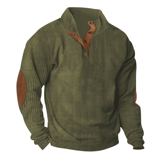 Birdeem Mode Homme Décontracté Sport Col Montant Bouton Patchwork Chandail à Manches Longues Blouse