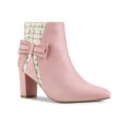 thumbnail image 1 of BLISSFUL STEP Women's Pointed Toe Plaid Block Heels Ankle Boots Pink 10, 1 of 7
