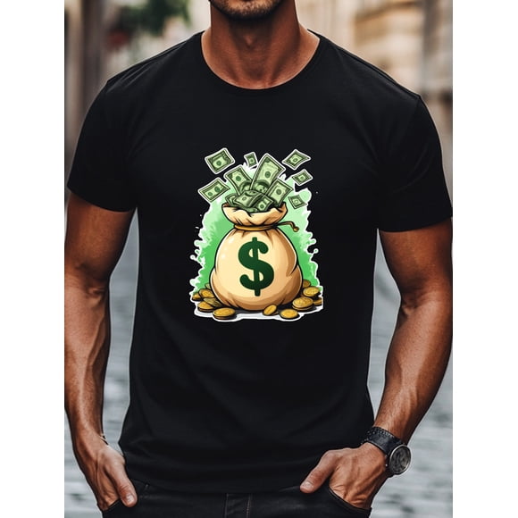 Men' s Geometric money Pattern T- Shirt, Casual Cotton, Machine Washable, Round Neck in Street wear Fashion Print, Cotton Fab