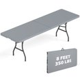 thumbnail image 1 of Costway Table Pliante Portable de 8 Pi avec Plateau en HDPE, Mécanisme de Verrouillage Sécuritaire, Poignée de Transport, Gris, 1 of 10
