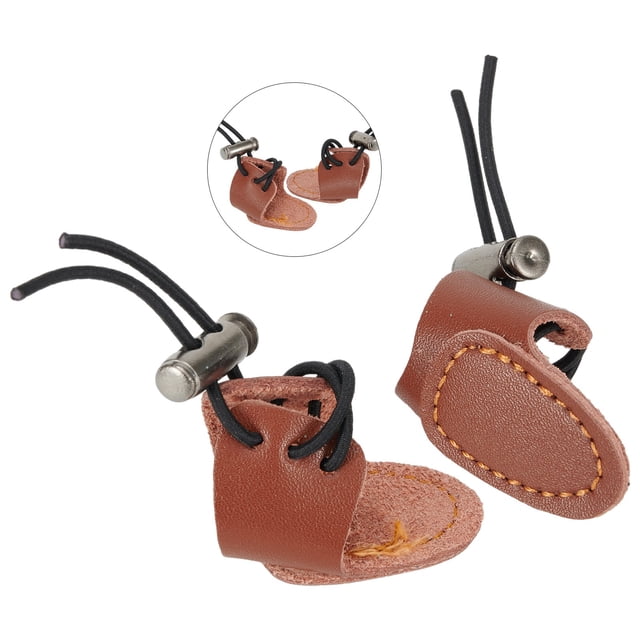 2pcs Leather Thumb Ring Finger Guard Tab Glove Bow Protection Brown