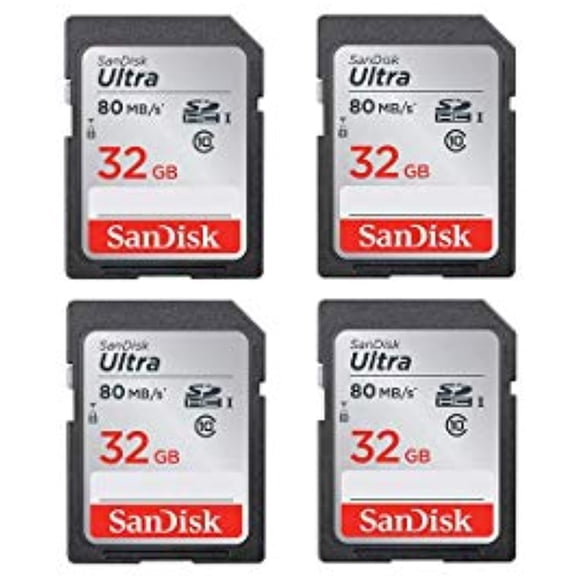 SanDisk Ultra 32GB Class 10 SDHC UHS-I Memory Card Up to 80MB, 4 Pack (Card)