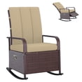thumbnail image 1 of Outsunny Wicker Rocking Chair with Cushion Adjustable Footrest Khaki, 1 of 5
