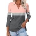 thumbnail image 3 of Hot6sl Économies d'Été Liquidation Blouse & Chemise à Manches Courtes Col Rabattu, T-shirt Assorti pour Femmes Col en V Col Rabattu Manches 3/4, Haut en polyester pour Femmes Rose, m, 3 of 5
