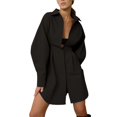 thumbnail image 2 of Womens Button Up Long Sleeve Mini T Shirt Dress Lapel Collar Pleated Flared Short Dresses, 2 of 9