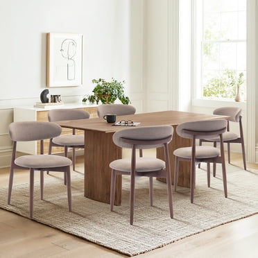 MALOL Wooden Dining Chairs Set of 6, Modern Fabric Upholstered Kitchen Side Chairs, Farmhouse Dining Room Chair Thick Padded with Foot Pegs, Camel