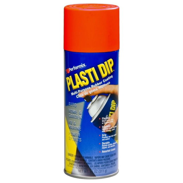 Plasti Dip Aérosol de Revêtement en Caoutchouc Rouge Mat Amovible - 11 Oz. un Aérosol Bleu et Jaune avec Capuchon Rouge, Conçu pour la Peinture Corporelle Automobile et les Projets de Réparation. Présente une Image de Marque et un Texte Mettant en Valeur Son Usage Polyvalent pour Créer des Revêtements en Caoutchouc Durables, Flexibles et Amovibles.