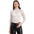 thumbnail image 1 of INSPIRE CHIC Chemisier Haut en Dentelle Florale Transparente à Col Roulé à Manches Longues Transparent pour Femme TG Blanc, 1 of 6