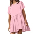 thumbnail image 2 of EQWLJWE Summer Patchwork Mini Dresses for Women 2024,Pleated Ruffle Dresses for Women Crew Neck Short Sleeve Dress ,Solid Ruffle A Line Beach Boho Long Maxi Dress with Pockets, 2 of 9