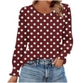 thumbnail image 1 of HAiming Chemises à Pois pour Femmes Décontractées à Col Rond Hauts à Volants Plissés Blouse Basique Chic T-Shirts de Travail, 1 of 6