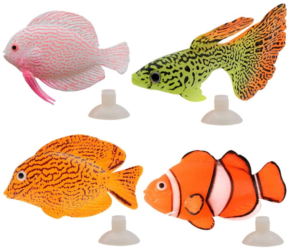Aquarium Silicone Fake Fish Fake tropical Fish Plastic Sea Creatures Set Landscape Floating Ornament for Fish Tank Decoration Artificial Fish Aquarium Toy Fish Tank (4 Pieces)