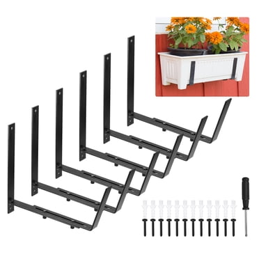 Unique Bargains Adjustable Window Planter Box Brackets Universal Window Box Holder, Iron Flower Box Wall Mounting Hooks (6 PCS)