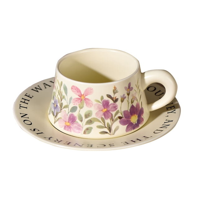 85oz Chinese Floral Ceramic Coffee Cup Set Style White Orange Porcelain Tea Mug