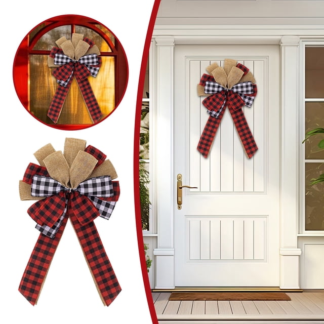 Nœud de Décoration Festive à Carreaux Rouges et Blancs pour Événements et Fêtes, Anneaux de Porte, Célébrations de Mariage et Festivités des Fêtes