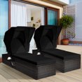 thumbnail image 1 of Gymax Ensemble de 2 Chaises Longues de Patio en Rotin avec Auvent Réglable Coussin Noir, 1 of 10