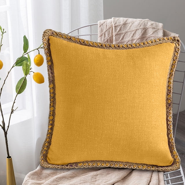 Fridja Yellow Couch Pillow Covers 18x18 Inch, Soft Solid Color Retro Decorative Square Lightweight Practical Throw Pillow Covers Farmhouse for Sofa Living Room Bed