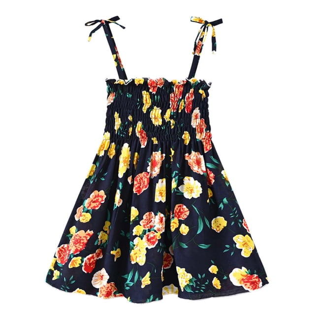 XZNGL Robe d'Été pour Filles Été Tout-Petits Bébés Filles Robe Sans Manches à Bretelles Imprimé Graphique Vêtements pour Enfants