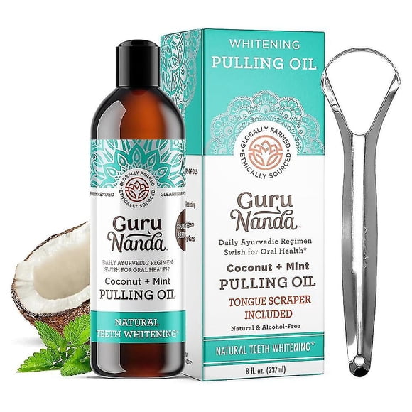 Gurunanda Oil Pulling With Coconut Oil And Peppermint Oil Tongue Scraper Natural Teeth Whitening