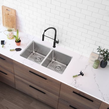 Évier de Cuisine Élégant à Double Montage 31 Pouces en Acier Inoxydable à Double Bol avec Grilles et Passoires S-401G