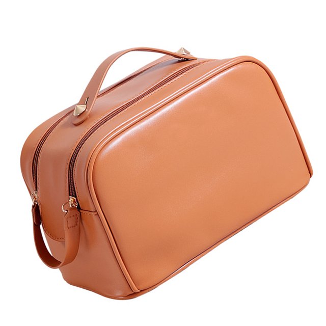 Sac de maquillage de voyage, sac de maquillage à fermeture à glissière en cuir PU en cuir compact pour voyager