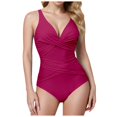 thumbnail image 1 of Huesdet Women's One Piece Swimsuits Tummy Control Ruched Bathing Suit 1 Piece Swimwear[Red,M], 1 of 5
