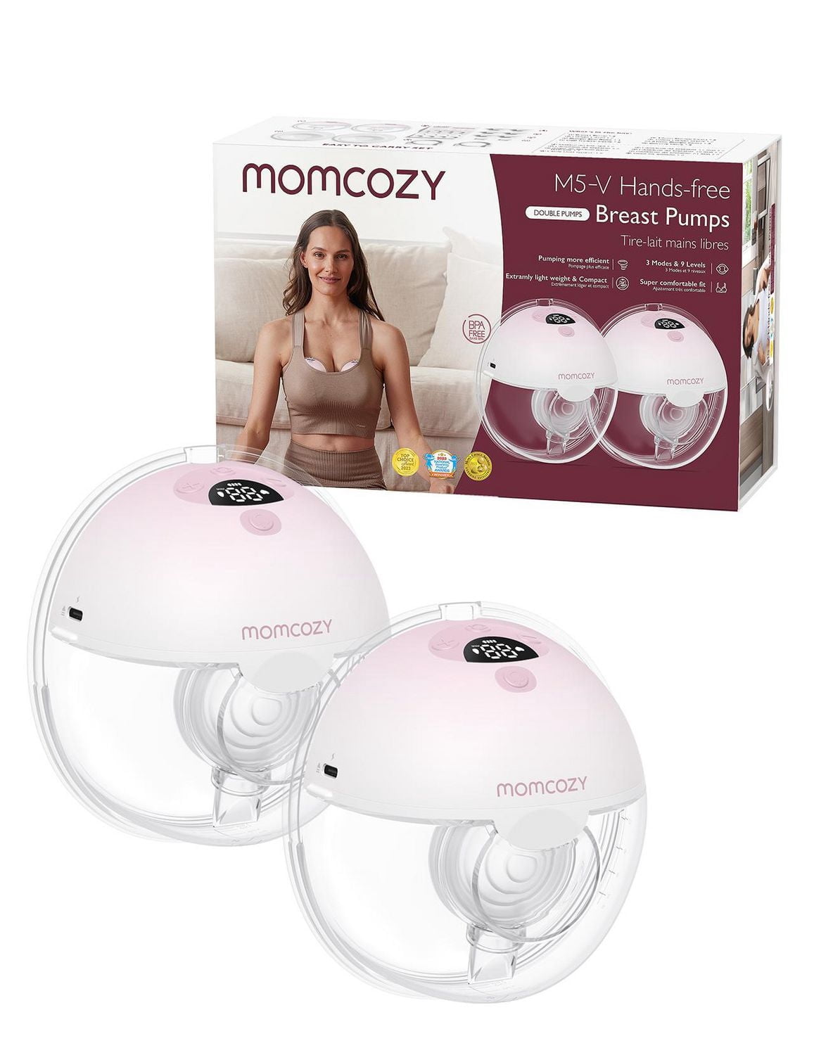 Momcozy M5 Hands Free Dual Portable Electric Breast Pump, Wearable Electric Pump, Double-Sealed Flange, 3 Modes & 9 Levels, 24mm
